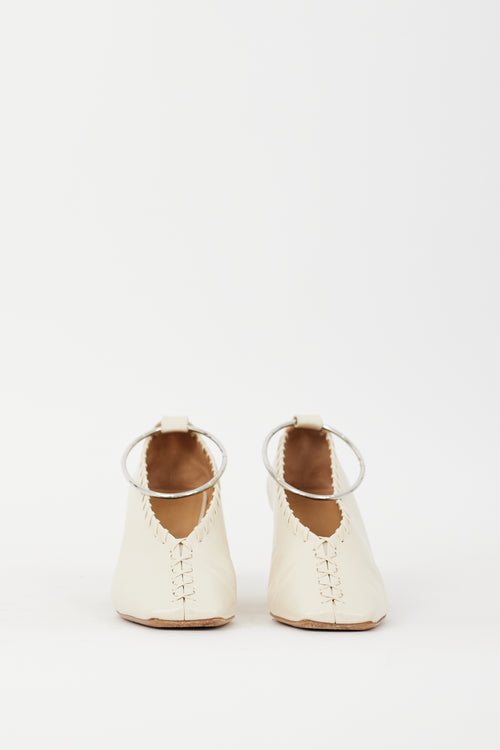 Jil Sander Cream Leather Whipstitch & Anklet Heel