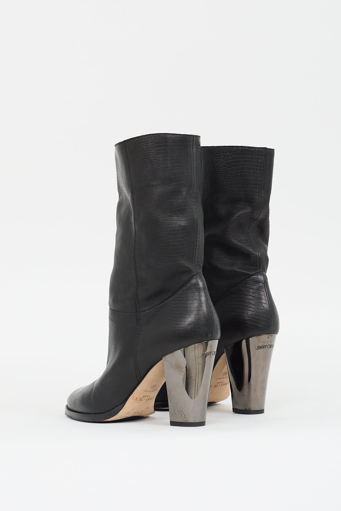 Jimmy Choo Black Embossed Leather Heeled Boot