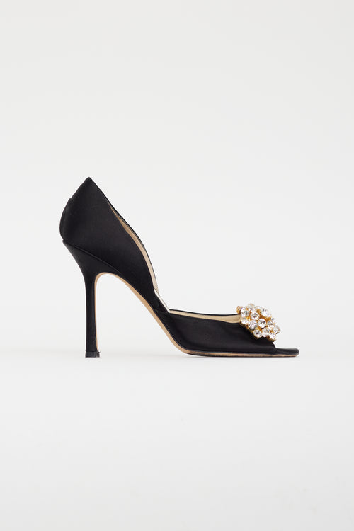 Jimmy Choo Black Satin D'orsay Crystal Heel