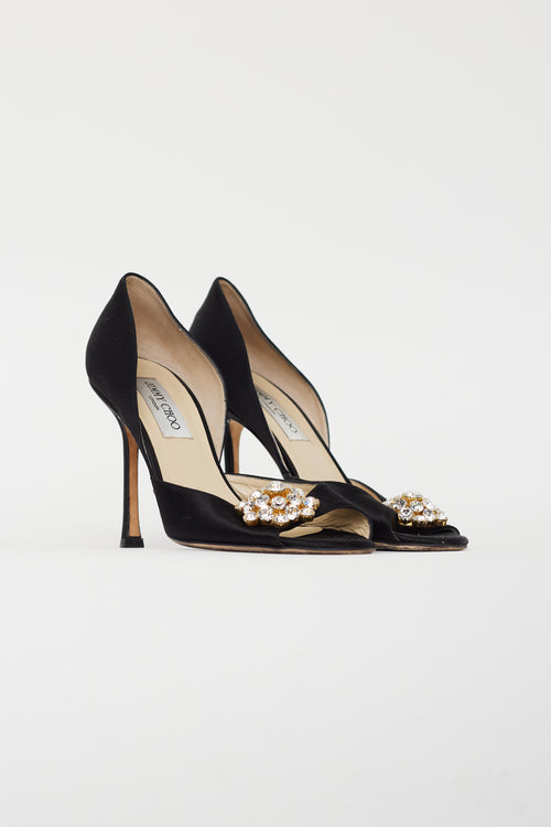Jimmy Choo Black Satin D'orsay Crystal Heel