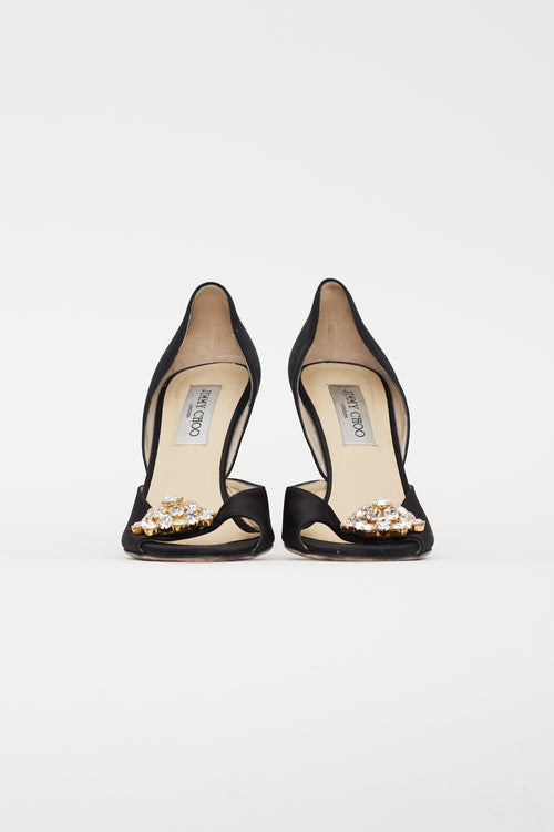 Jimmy Choo Black Satin D'orsay Crystal Heel