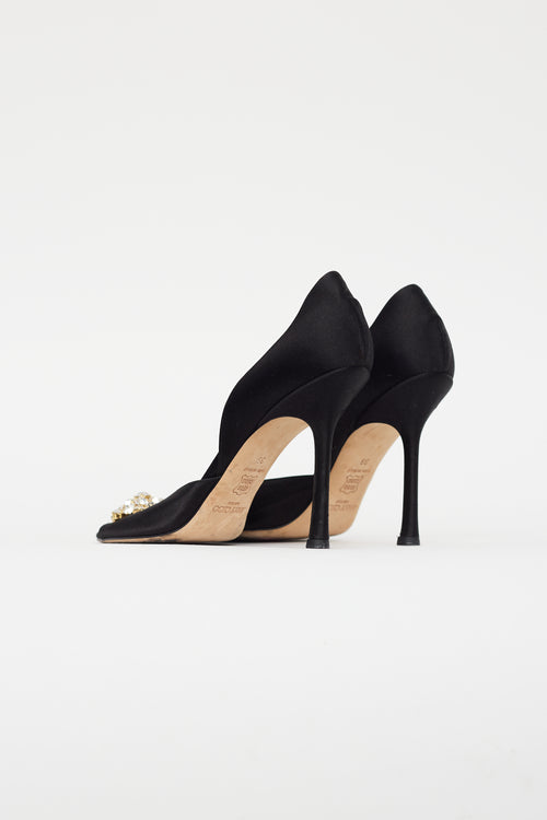 Jimmy Choo Black Satin D'orsay Crystal Heel