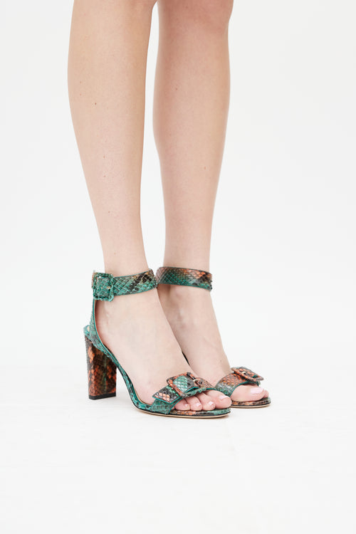 Jimmy Choo Green & Orange Embossed Leather Dacha 85 Heel