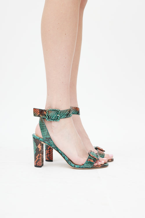 Jimmy Choo Green & Orange Embossed Leather Dacha 85 Heel