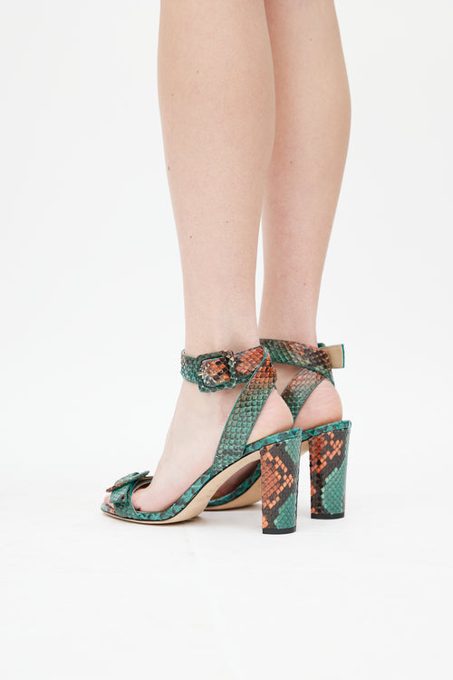 Jimmy Choo Green & Orange Embossed Leather Dacha 85 Heel