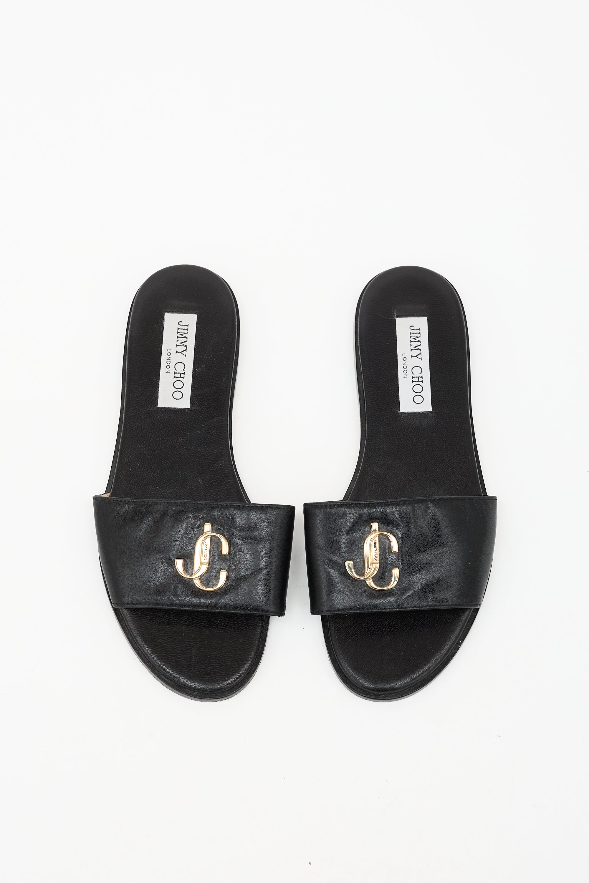 Jimmy Choo Leather Logo Flat Slide Sandal