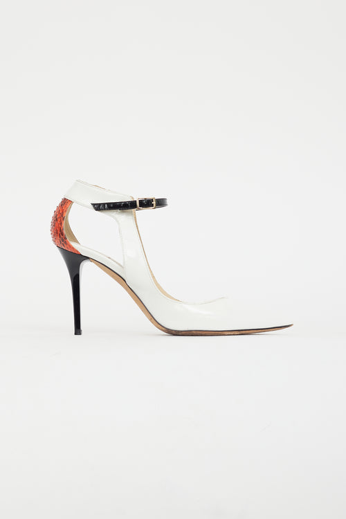 Jimmy Choo White & Multicolour Textured Patent Heel