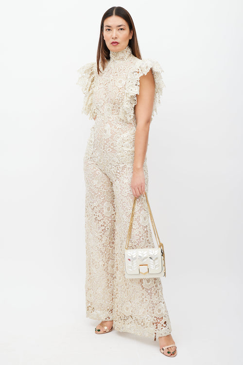 Jimmy Choo White & Gold Lockett Textured Bag