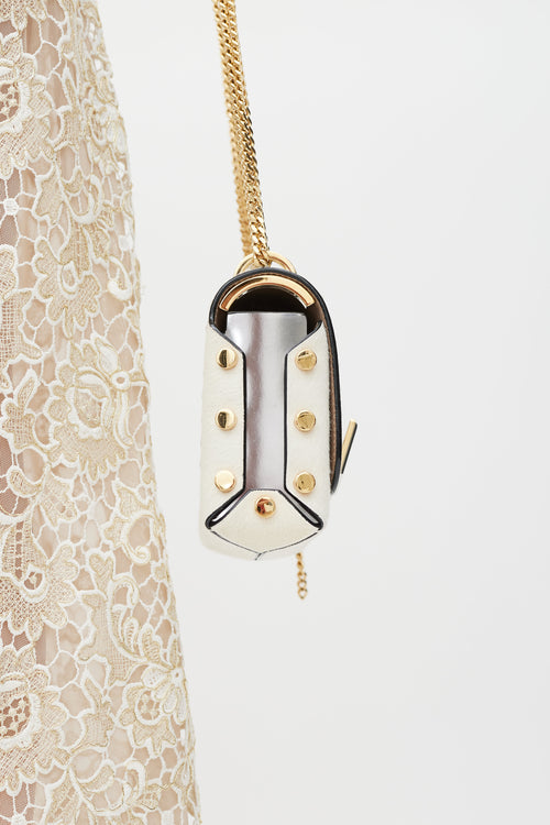 Jimmy Choo White & Gold Lockett Textured Bag