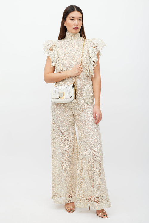 Jimmy Choo White & Gold Lockett Textured Bag