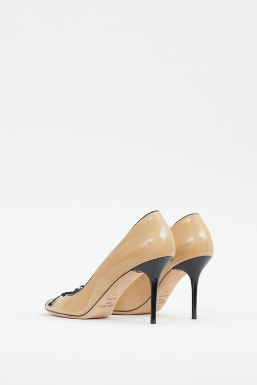 Jimmy Choo Beige & Black Patent Peep Toe Pump