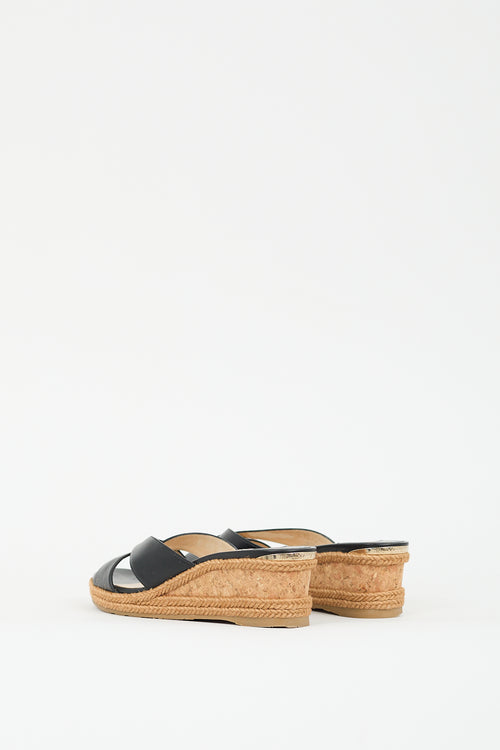 Jimmy Choo Black & Brown Leather Almer 50 Wedge Sandal