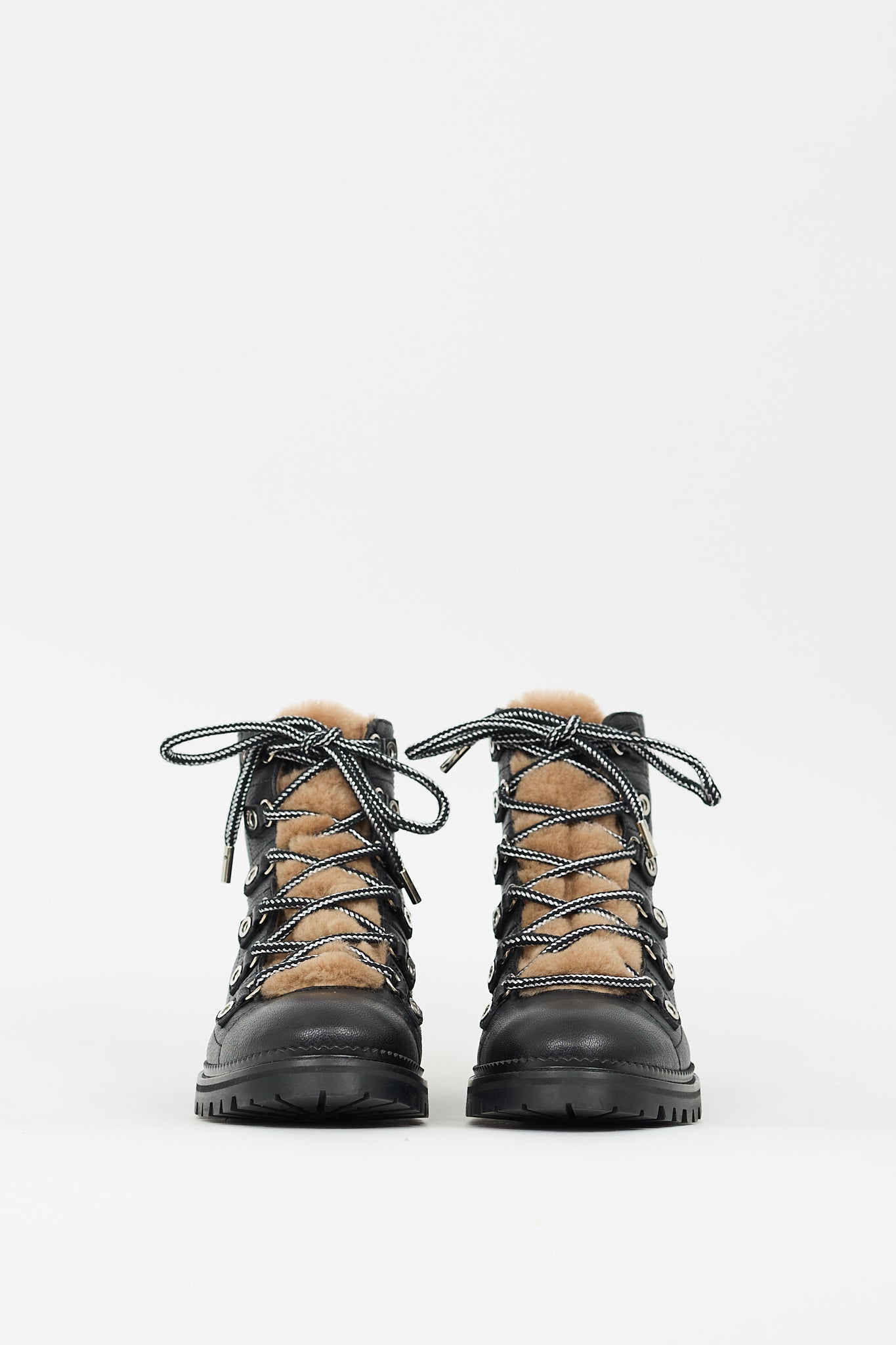 Jimmy Choo Black & Brown Leather Shearling Combat Boot