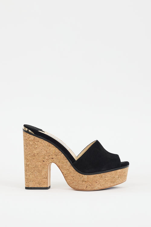 Jimmy Choo Black & Brown Suede Deedee Platform Heel