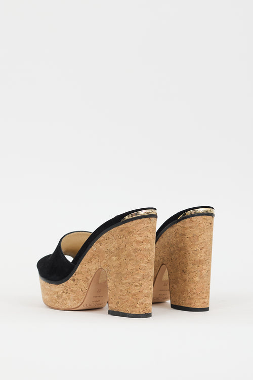 Jimmy Choo Black & Brown Suede Deedee Platform Heel