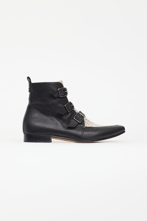 Jimmy Choo Black & Cream Embossed Marlin Buckle Boot