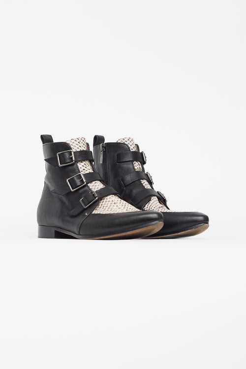 Jimmy Choo Black & Cream Embossed Marlin Buckle Boot