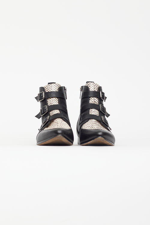 Jimmy Choo Black & Cream Embossed Marlin Buckle Boot