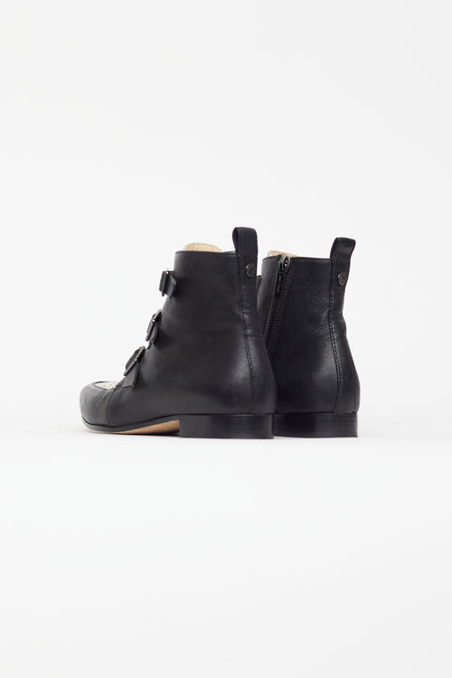 Jimmy Choo Black & Cream Embossed Marlin Buckle Boot