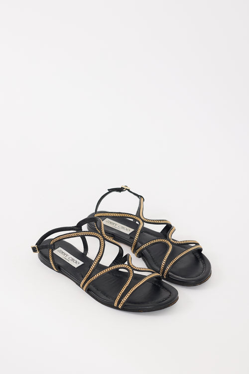 Jimmy Choo Black & Gold Leather Chain Nickel Sandal