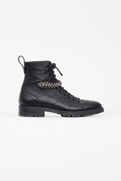 Jimmy Choo Black Leather & Crystal Cruz Boot