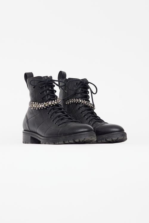 Jimmy Choo Black Leather & Crystal Cruz Boot