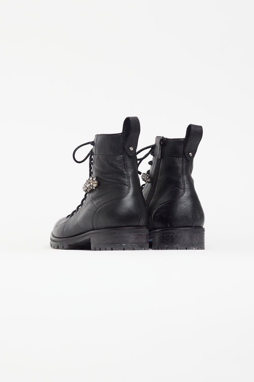 Jimmy Choo Black Leather & Crystal Cruz Boot