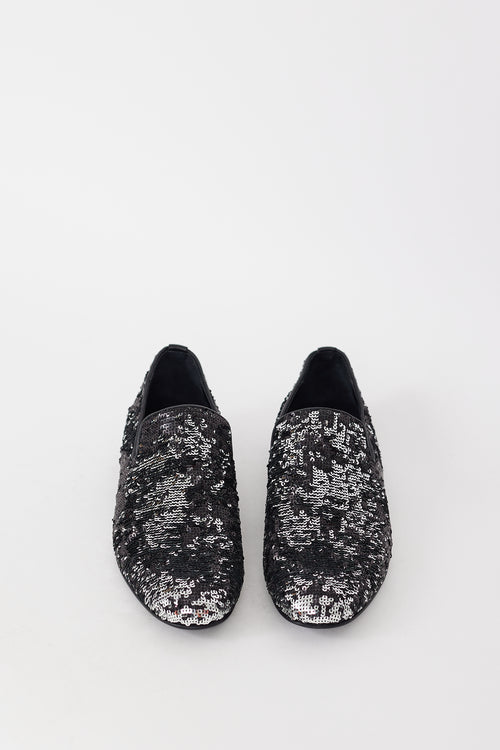 Jimmy Choo Black & Silver Sequin Sloane Loafer