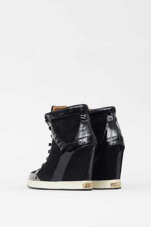 Jimmy Choo Black Suede & Patent Leather Wedge Sneaker