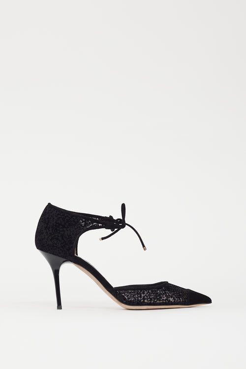 Jimmy Choo Black Velvet Mesh Vince D'Orsay Heel