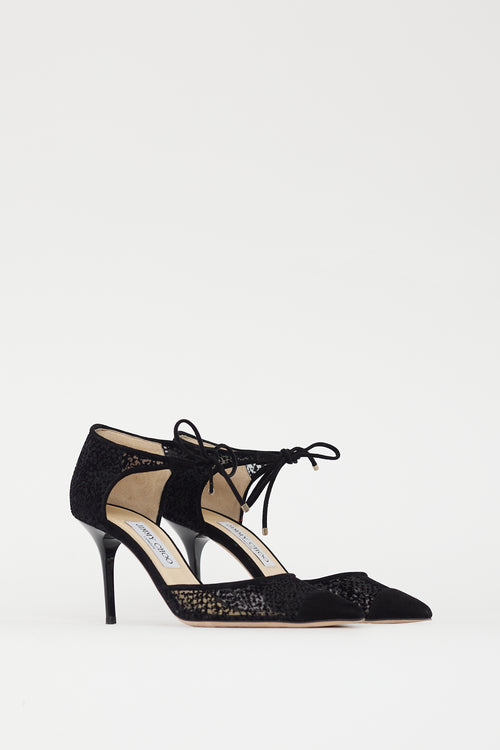 Jimmy Choo Black Velvet Mesh Vince D'Orsay Heel