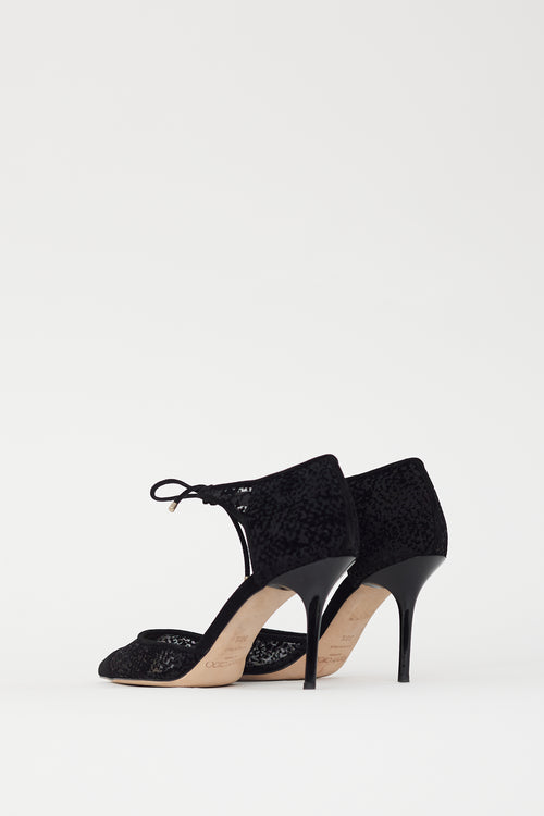 Jimmy Choo Black Velvet Mesh Vince D'Orsay Heel