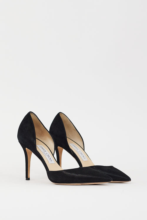 Jimmy Choo Black Shiny Suede Addison D'Orsay Pump