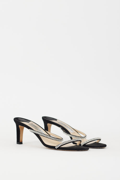 Jimmy Choo Black & Silver Crystal Bea 65 Heel