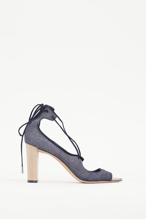 Jimmy Choo Blue & Beige Denim Lace Up Vernie Heel