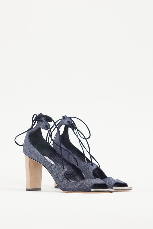 Jimmy Choo Blue & Beige Denim Lace Up Vernie Heel