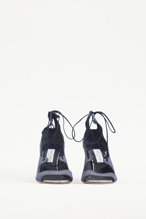 Jimmy Choo Blue & Beige Denim Lace Up Vernie Heel