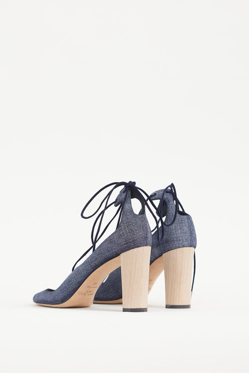 Jimmy Choo Blue & Beige Denim Lace Up Vernie Heel