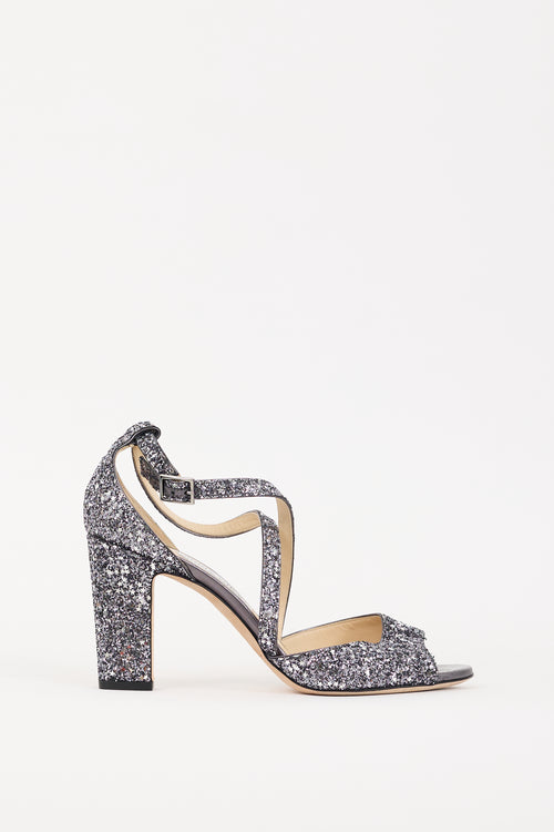 Jimmy Choo Blue & Silver Glitter Carrie 85 Heel