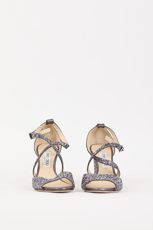 Jimmy Choo Blue & Silver Glitter Carrie 85 Heel