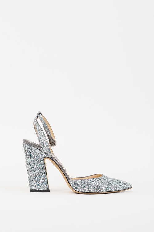 Jimmy Choo Blue & Silver Glitter Micky 100 Heel