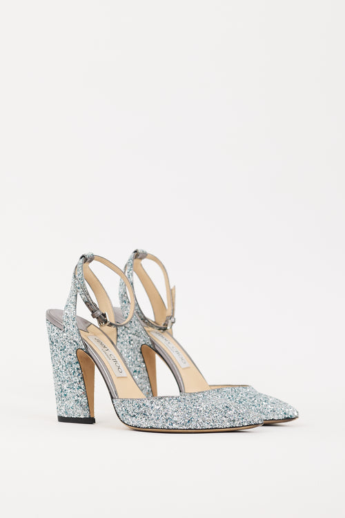 Jimmy Choo Blue & Silver Glitter Micky 100 Heel