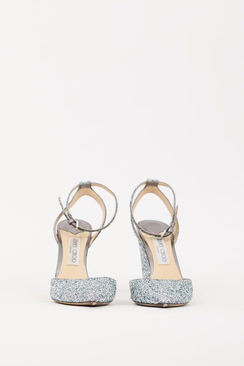 Jimmy Choo Blue & Silver Glitter Micky 100 Heel