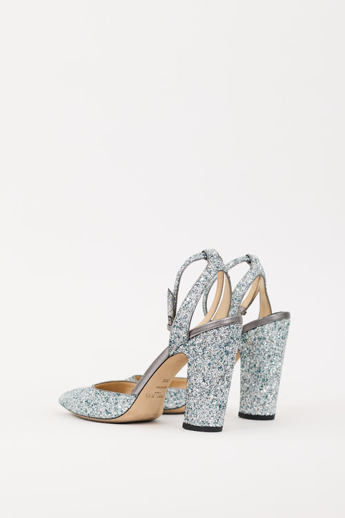 Jimmy Choo Blue & Silver Glitter Micky 100 Heel