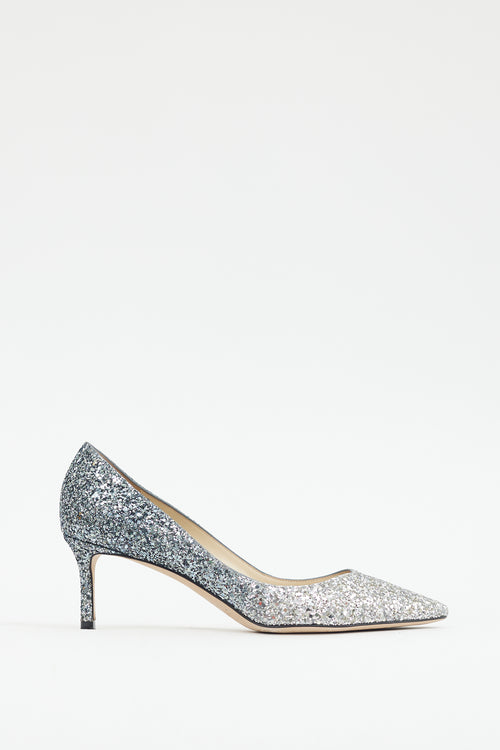 Jimmy Choo Silver & Blue Glitter Gradient Love 65 Pump