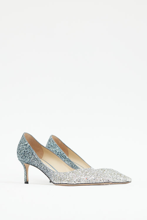 Jimmy Choo Silver & Blue Glitter Gradient Love 65 Pump