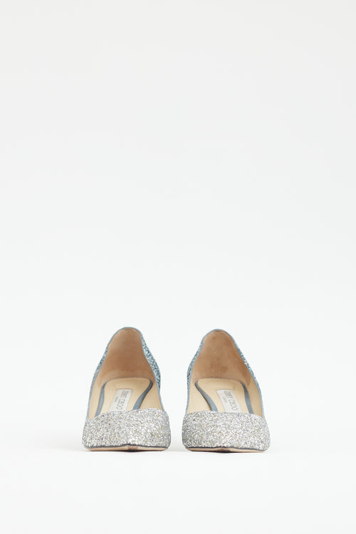 Jimmy Choo Silver & Blue Glitter Gradient Love 65 Pump