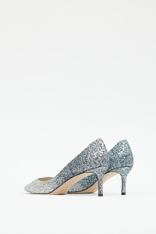 Jimmy Choo Silver & Blue Glitter Gradient Love 65 Pump