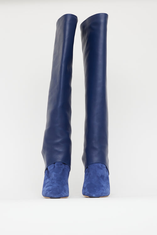 Jimmy Choo Navy Leather & Suede Convertible Knee High Boot