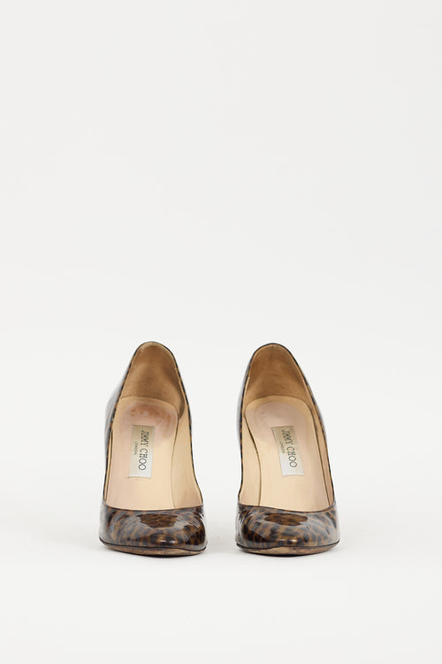 Jimmy Choo Brown & Black Patent Leather Gilbert Printed Heel